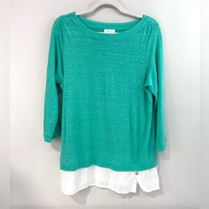 J. Jill turquoise love linen teal shirt 100% linen M Petite